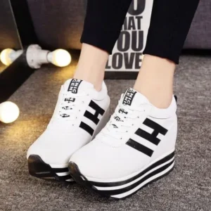 Curvefoot Women Fashion Casual Letter Printed Lace-Up Thick-Soled Sneakers