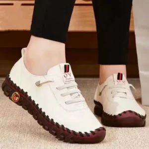 Curvefoot Women Fashion Retro Solid Color PU Breathable Hollow Stitching Sneakers