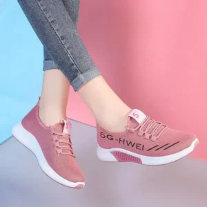 Curvefoot Women Fashion Lace-Up Round Toe Solid Color Breathable Sneakers