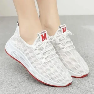 Curvefoot Women Fashion Mesh Solid Color Lace-Up Sneakers