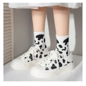 Curvefoot Women Fashion Platform Cute Cow Pattern Lace-Up Sneakers