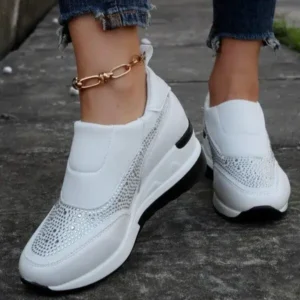 Curvefoot Women Fashion Rhinestone Slip Sneakers