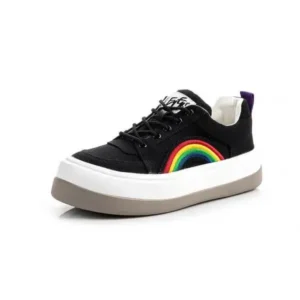 Curvefoot Women Fashion Casual Rainbow Color Block Platform Canvas Platform Shoes