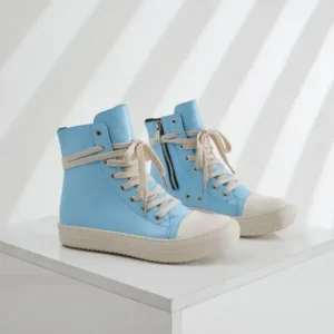 Curvefoot Women Fashion Blue Faux Leather High Top Shoes