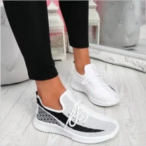 Curvefoot Women Fashion Casual Thick Sole Breathable Fly Woven Thick Sole Lace Up Sneakers