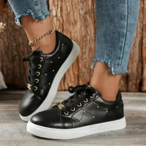 Curvefoot Women Fashion Shallow Toe Round Toe Casual Lace Up Sneakers