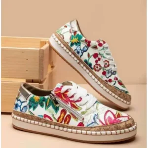 Curvefoot Women Fashion Color Matching Ethnic Style Printed Sneakers