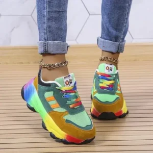 Curvefoot Women Fashion Platform Color Block Platform Sneakers