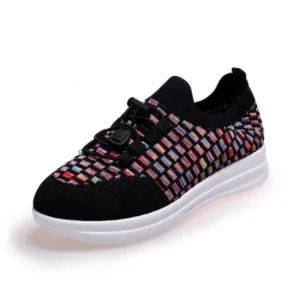 Curvefoot Women Fashion Low-Top Lace-Up Platform Color-Block Fly-Knit Sneakers