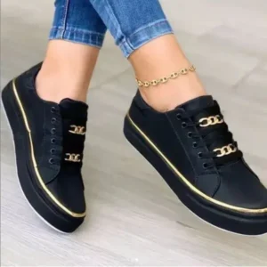 Curvefoot Women Thick Bottom Chain Casual Round Toe Fashion Pu Sneakers