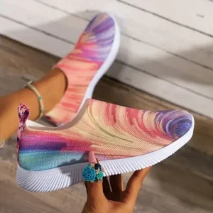 Curvefoot Women Fashion Round Multicolor Gradient Rainbow Mesh Sneakers